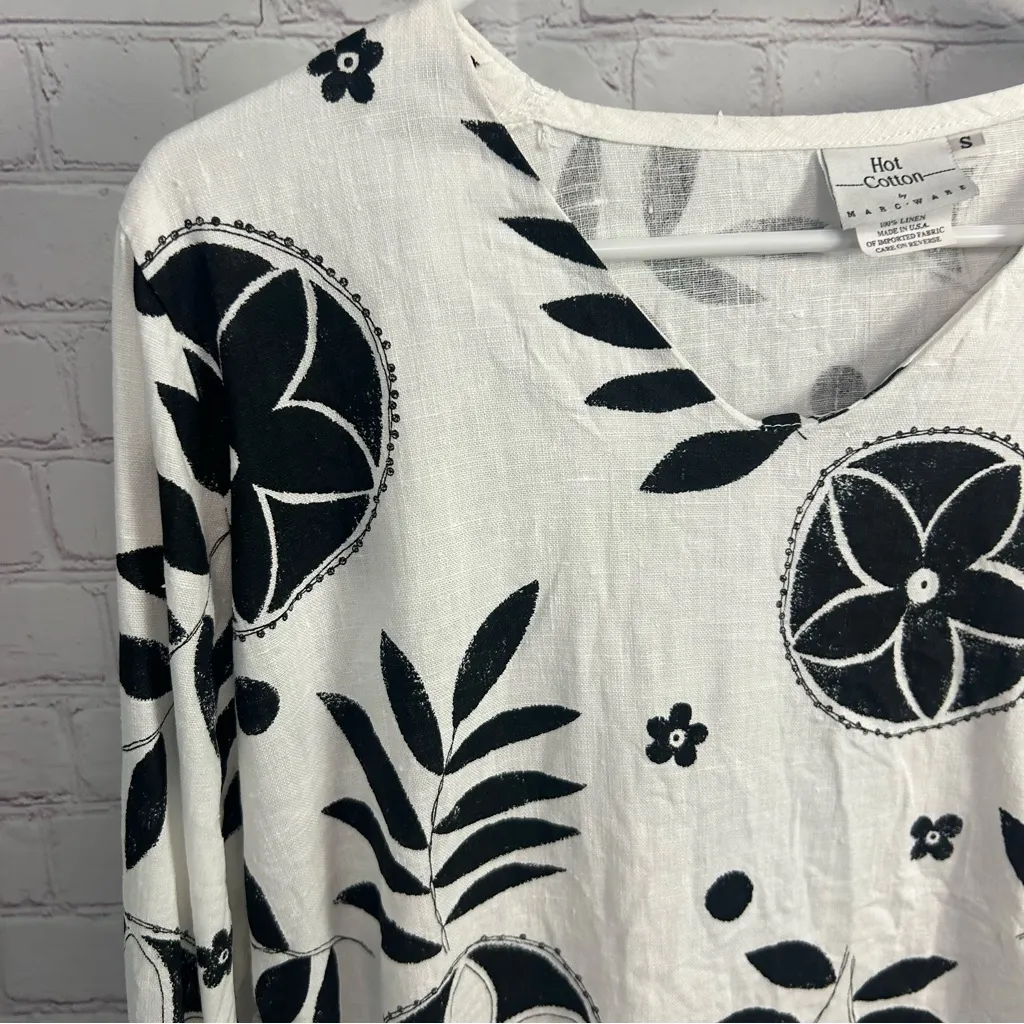 Hot Cotton by Marc Ware V neck USA made linen vintage grannycore artsy top Small White - Image 3