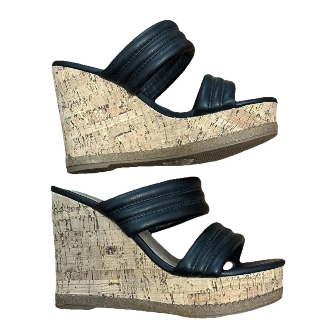 Steve Madden Black Quilted Cork Wedge Heels Size 7.5 - Image 3
