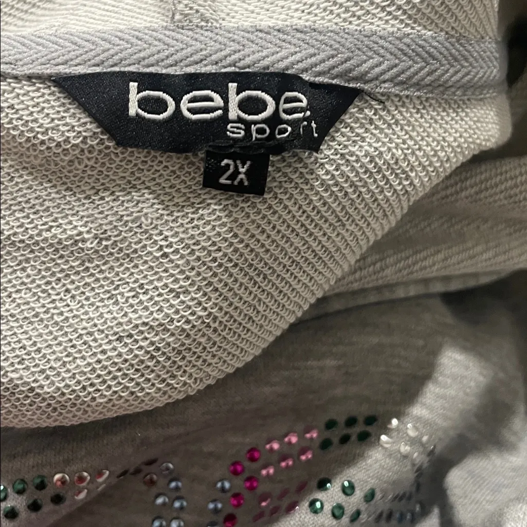 Bebe Sport Women’s 2X Hoodie Sweatshirt Heather Gray Rhinestone Logo Athleisure - Image 6