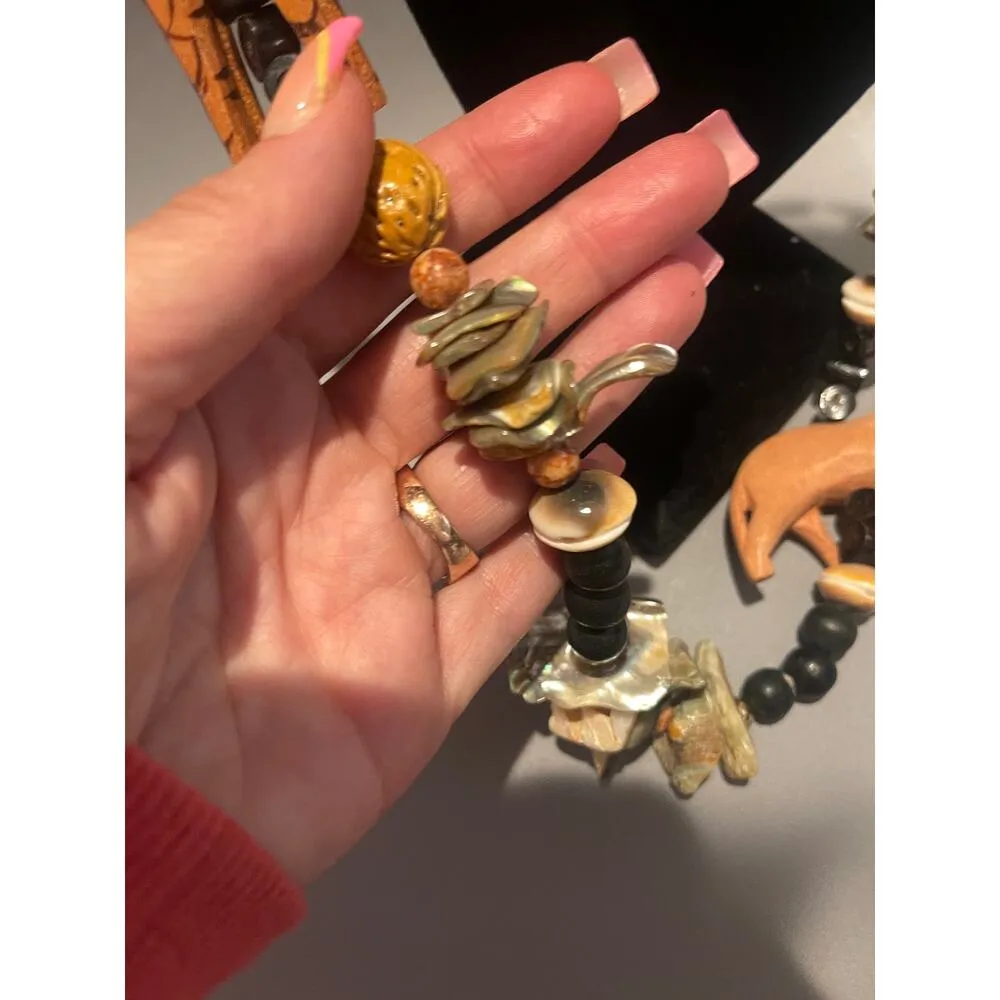 Vintage Handcarved Animals Safari Beaded Mosaic Necklace from Kenya - Image 5