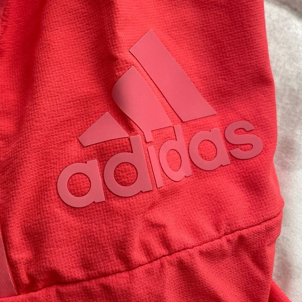 Adidas orange coral hooded lined full zip nylon logo pockets windbreaker, size M - Image 2