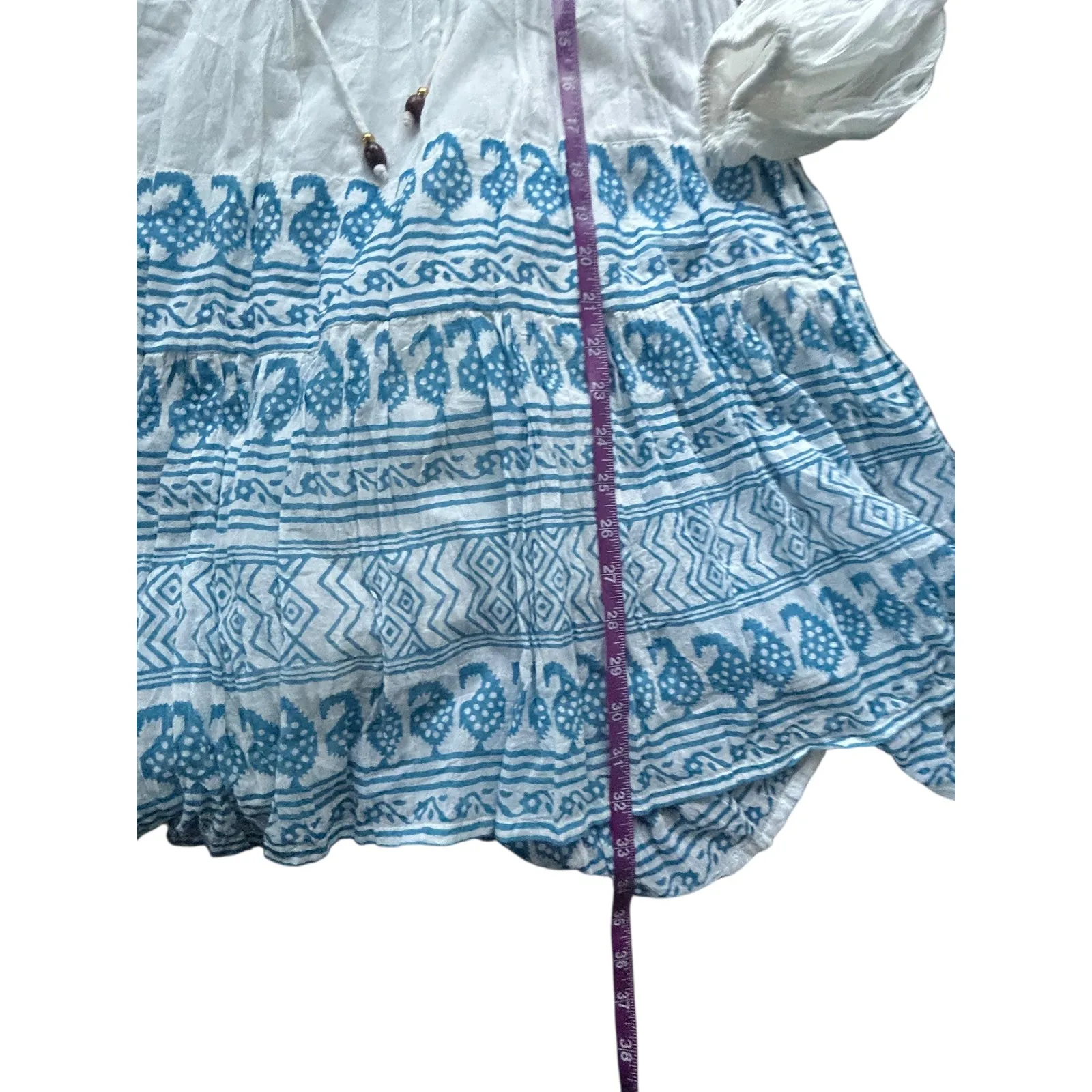 Oliphant Balloon Long Sleeve Short Dress Santorini Blue & White Tiered Size XS - Image 7