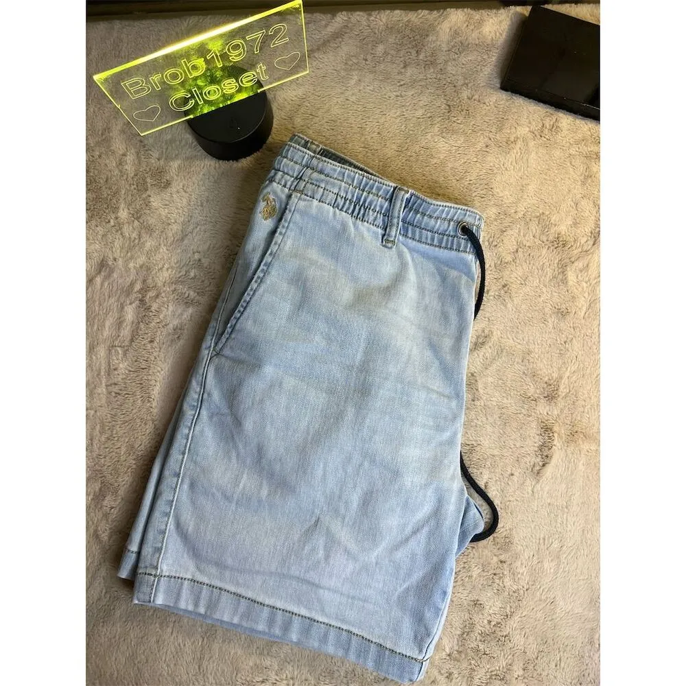 US Polo Assn. Women's Blue Chambray Elastic Waist Shorts Size L Standard Size L - Image 8