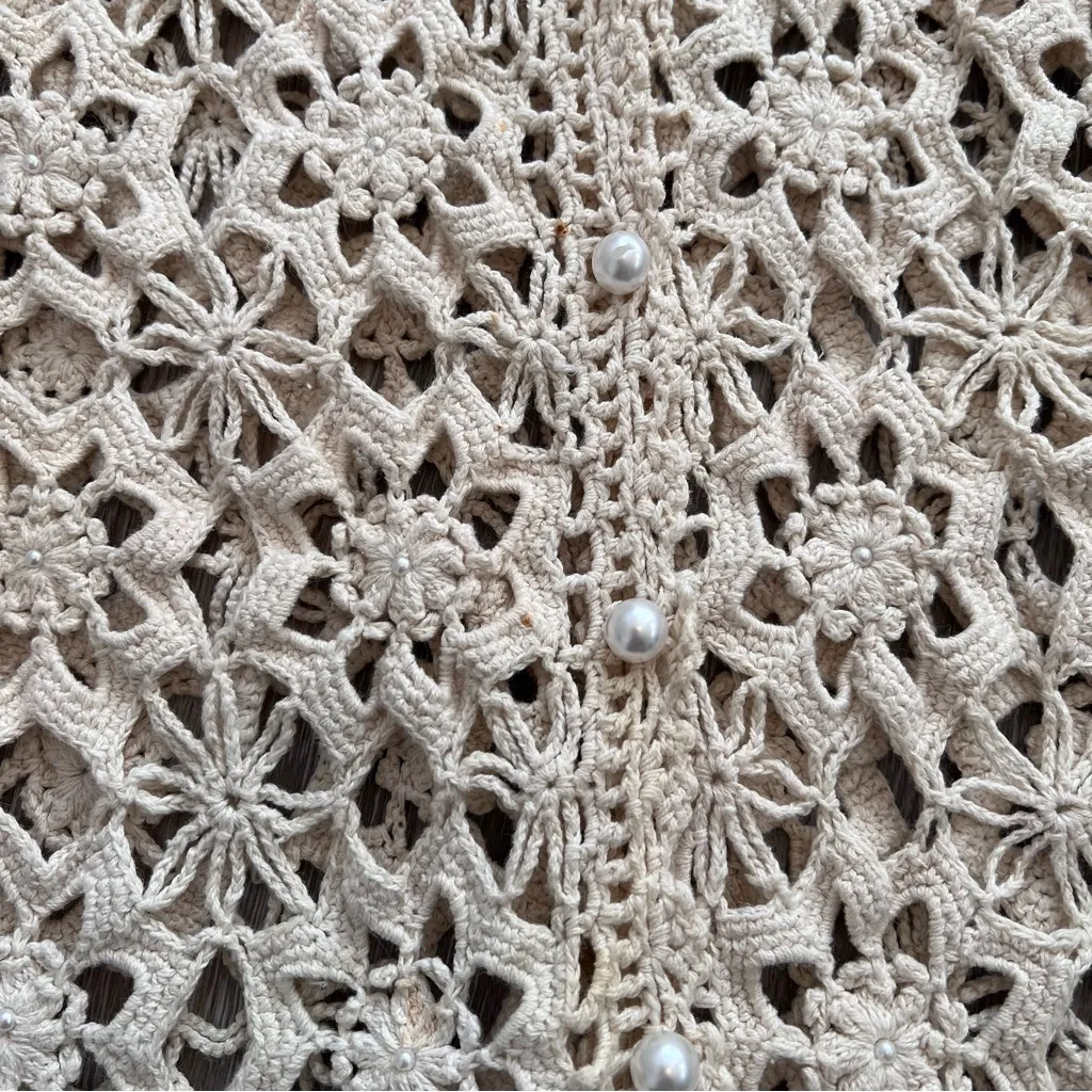 Vintage crochet pearl beaded cardigan cottagecore boho moto Size M - Image 4