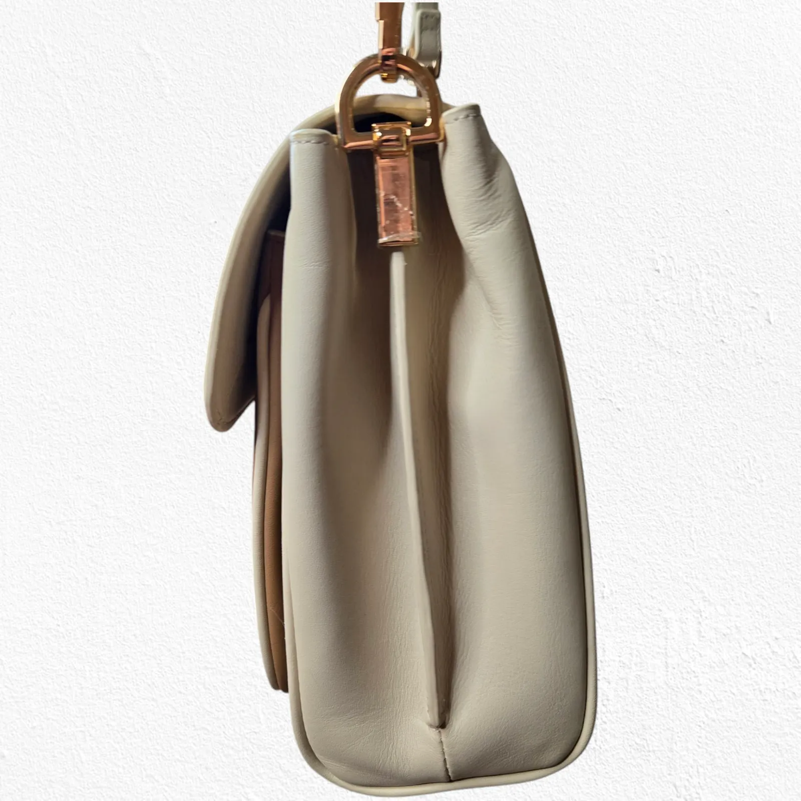 LUANA Beige White Gold Hardware Adjustable Strap Italy Leather Crossbody Bag Tan - Image 7