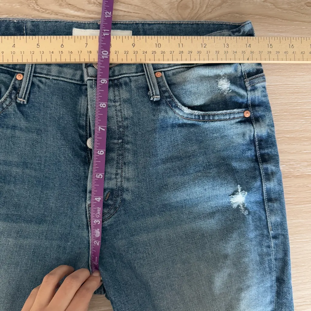 Mother 25 Trickster Skimp Fray Thrill Seeker Distressed Slim Straight Stone Wash Blue - Image 6