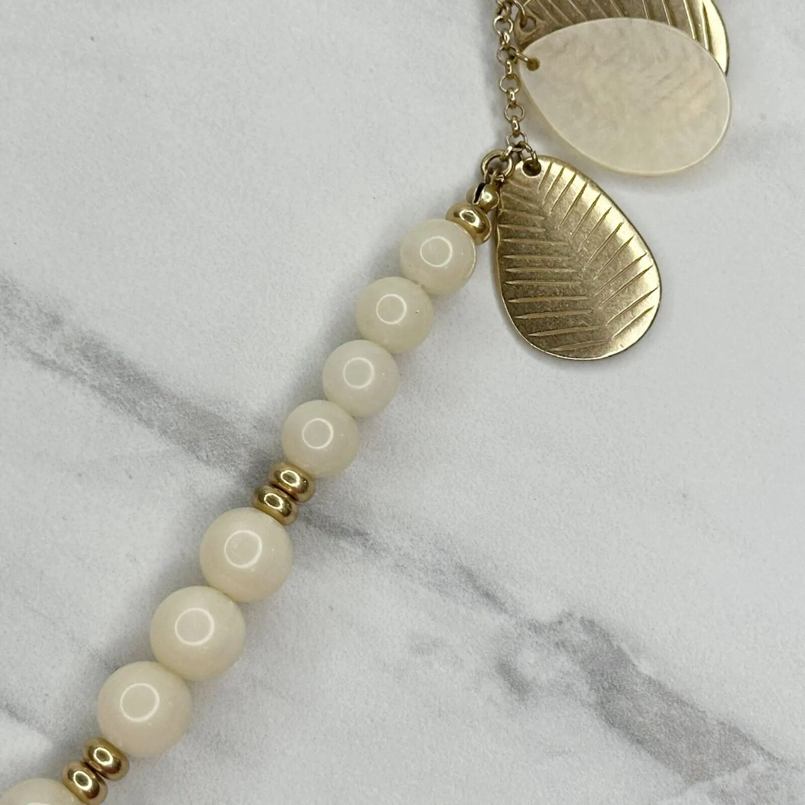 Chico's White Beaded Gold Tone Long Statement Necklace ✨ - Image 2