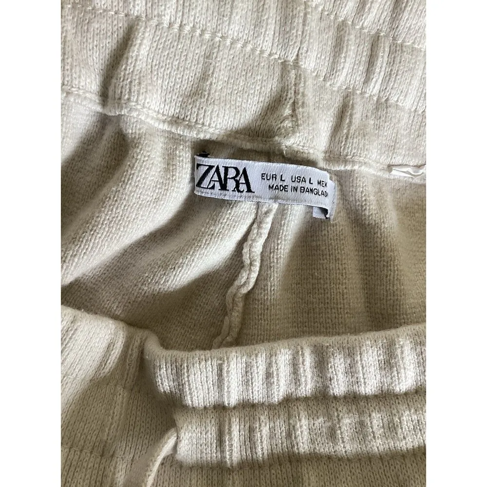 Zara Ivory Soft Cargo Sweatpants Drawstring Waist L - Image 4