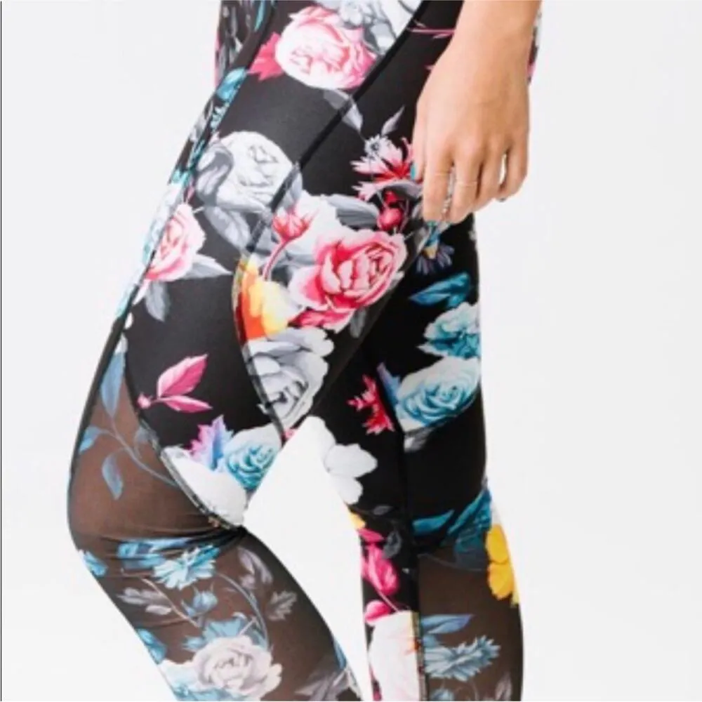 Zyia Dark Floral Mesh Hi Rise 7/8 Leggings, EUC, Size 2, MSRP $78 - Image 4
