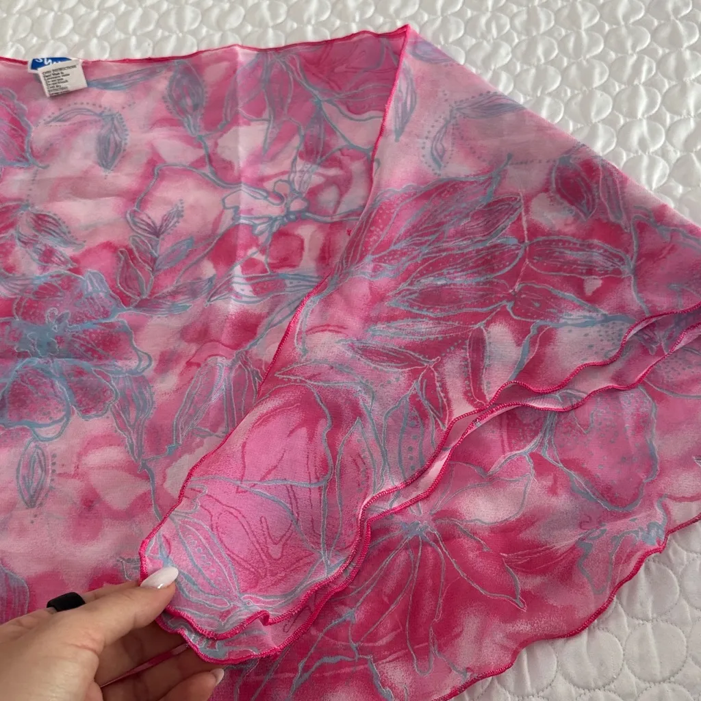 Women size 8 Pink and Blue Floral Sheer swimwear coverup wrap - Image 6