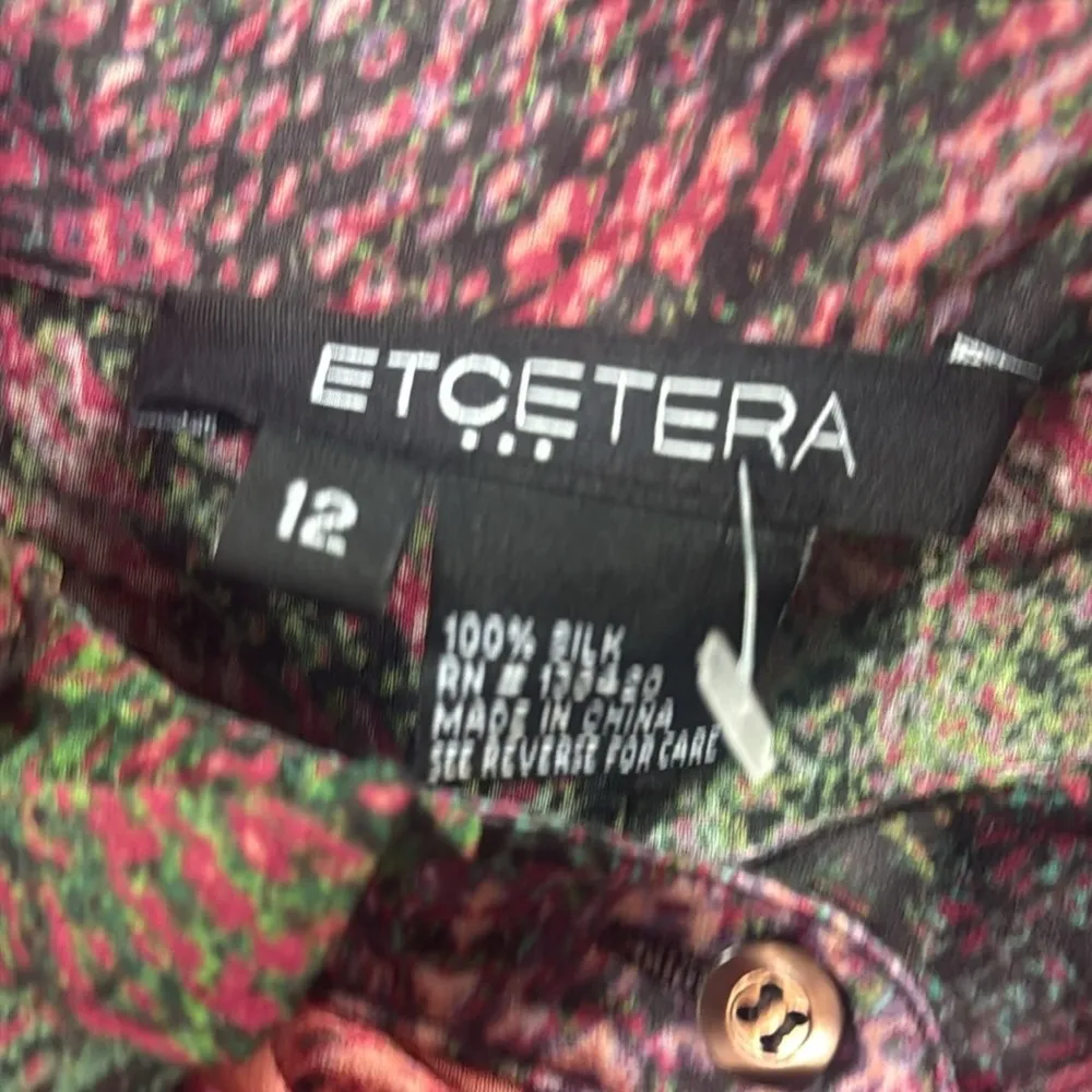 Etcetera  Vibrant Silk Blouse 12 Sheer Button Down Ruffle Design Women’s Top - Image 3