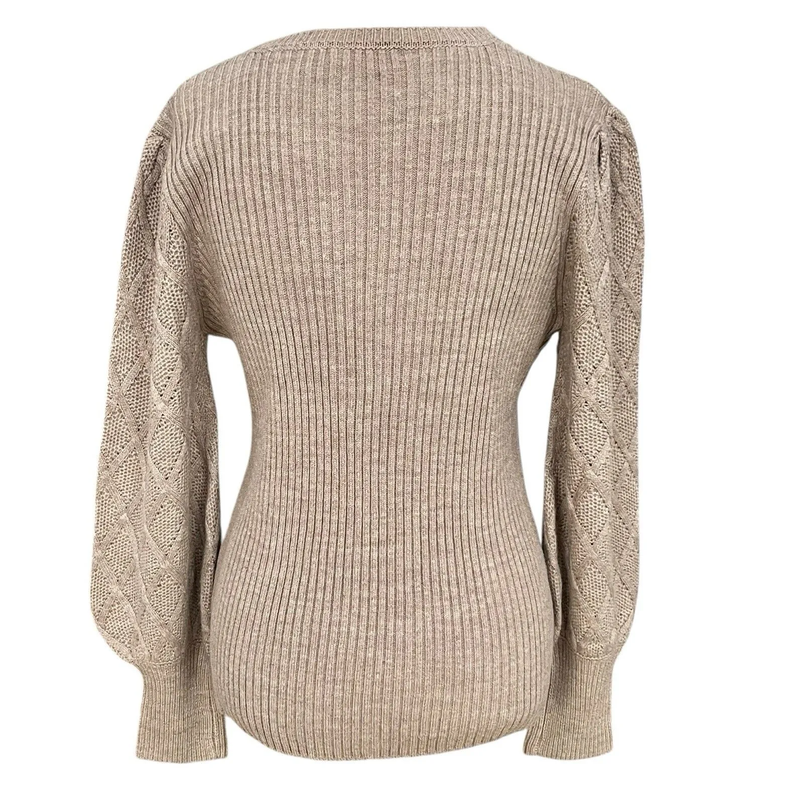 New York & Company Womens Sweater Sz Medium Peasant Neutral Minimalist Preppy - Image 3