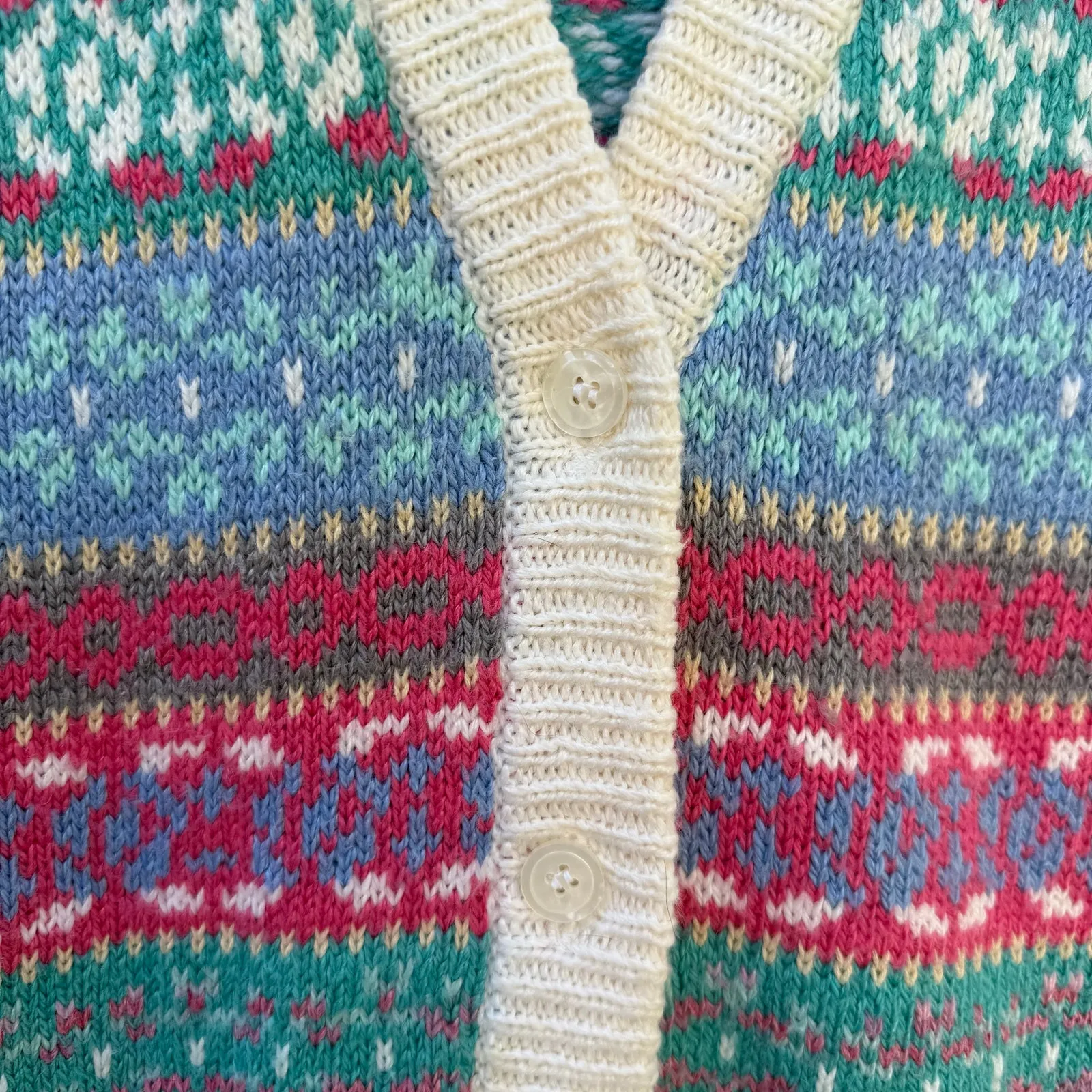 Vintage 90s Koret Grannycore Lagenlook Fair Isle Knit Sweater Vest Pink Blue XL - Image 2