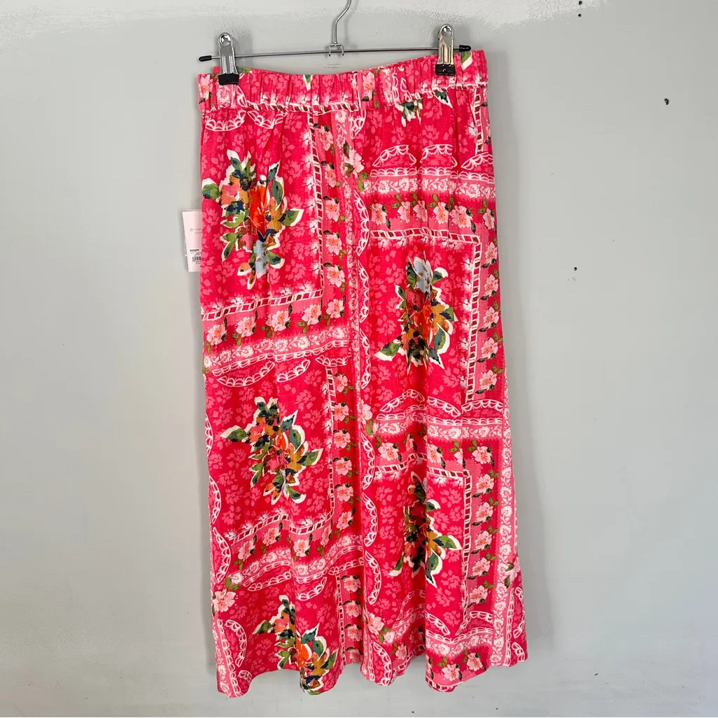 LC Lauren Conrad Button Front A-Line Midi Skirt Pink Floral NWT Large - Image 3
