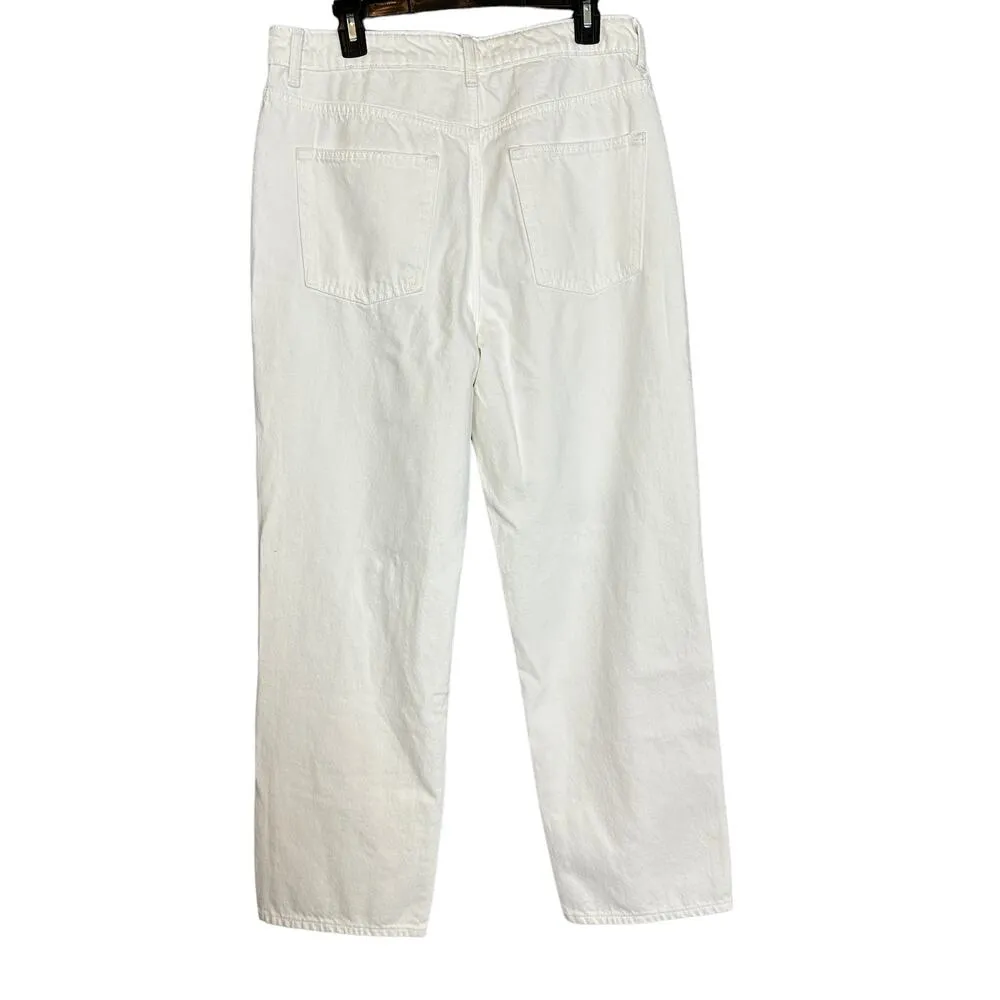 Lovers + Friends White Straight Jeans SIZE 31 Rigid Busted Knee High Rise $158 - Image 5