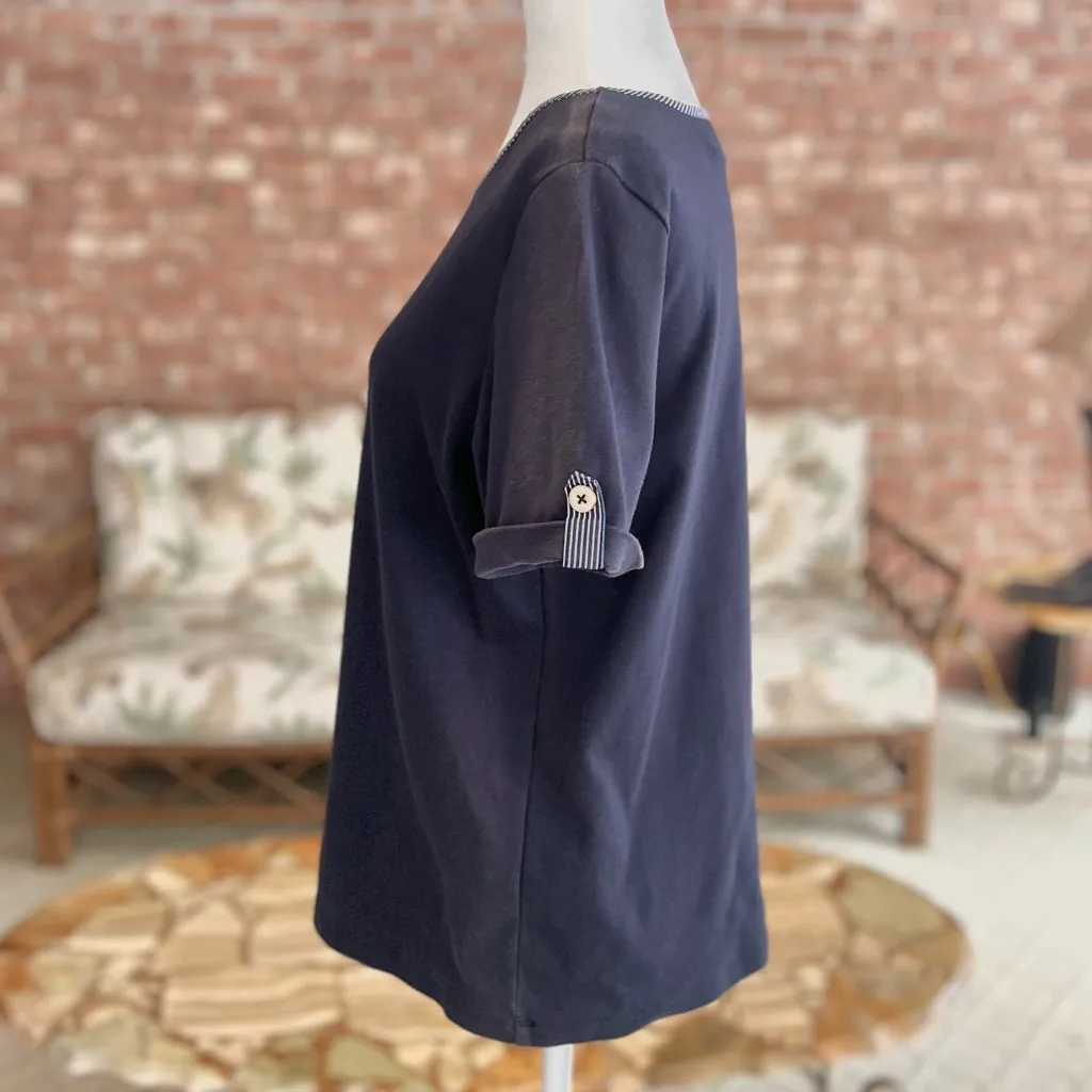 Alfred Dunner Top Nautical Rope Anchor Chain Roll Tab Short Sleeve Knit M - Image 4