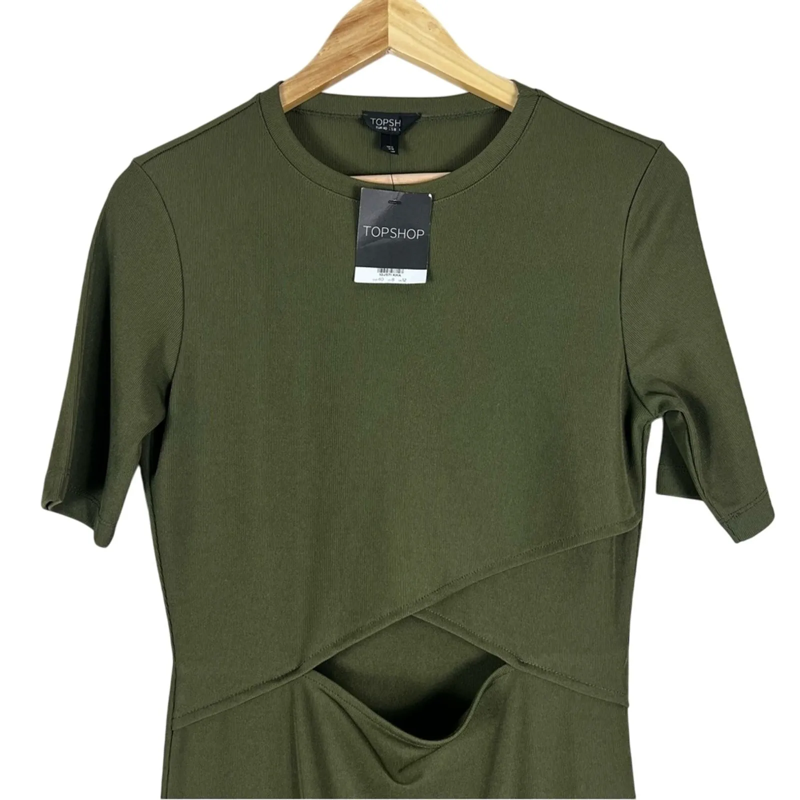 NWT Topshop Cutout Midi Dress Womens 8 Olive Bodycon Modern Going Out Chic - Image 3