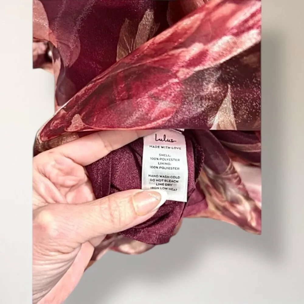 Lulus S Red Floral Organza Mini Dress Puff Sleeve Rosette Cocktail Wedding Guest - Image 7