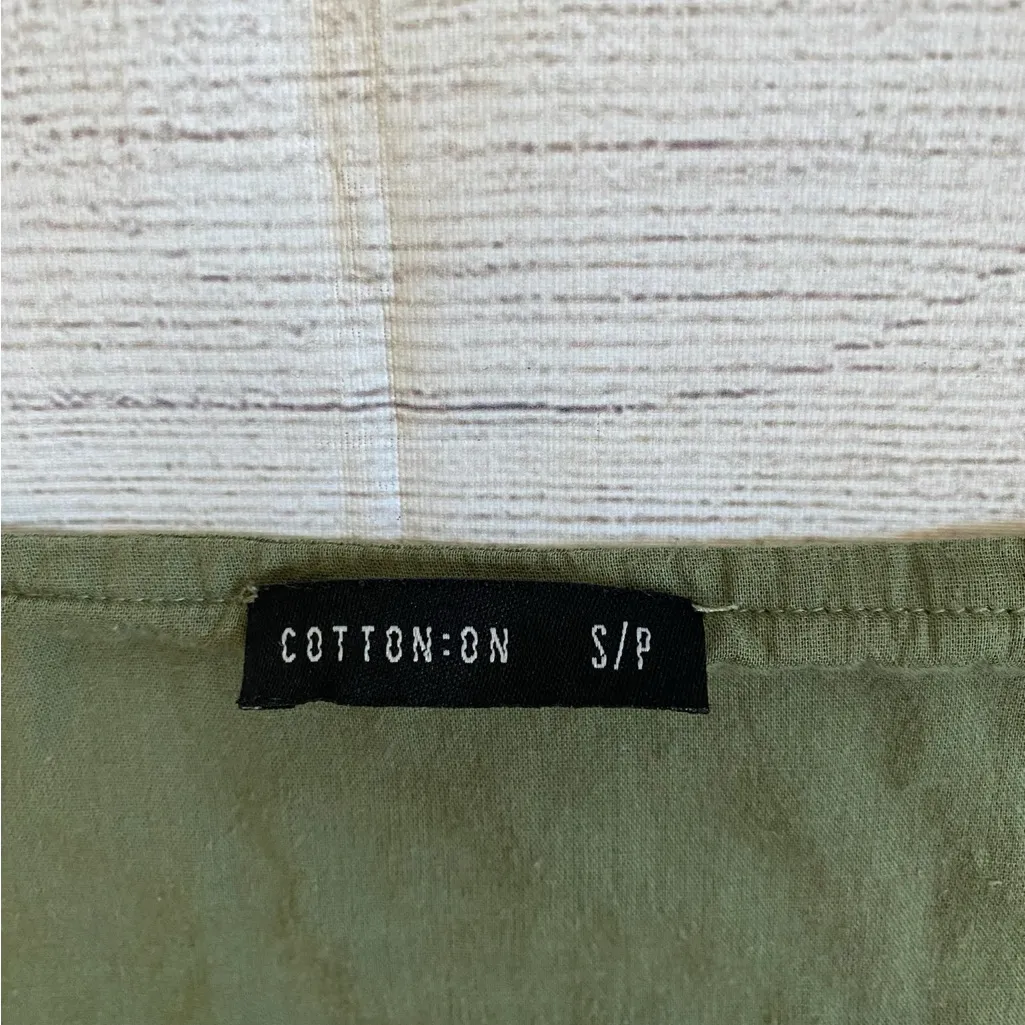 Cotton On Olive Green Button-Up Crop Flutter Sleeve Top - Image 4