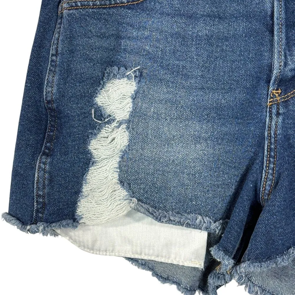 Hollister JRS SZ 9 High-Rise Boyfriend Jean Shorts Button-Fly Distressed Frayed - Image 2