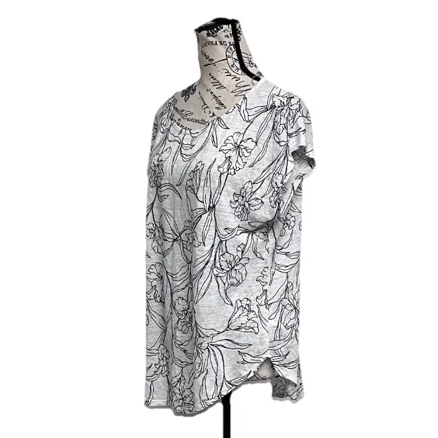 Cynthia Rowley Floral Linen Tunic Top Women’s XL White Black Boho Coastal Fairy - Image 3