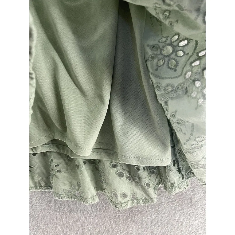 Japna Women's Dress Mint Green Eyelet Sleeveless Size Large Surplice Ruffle Hem - Image 5