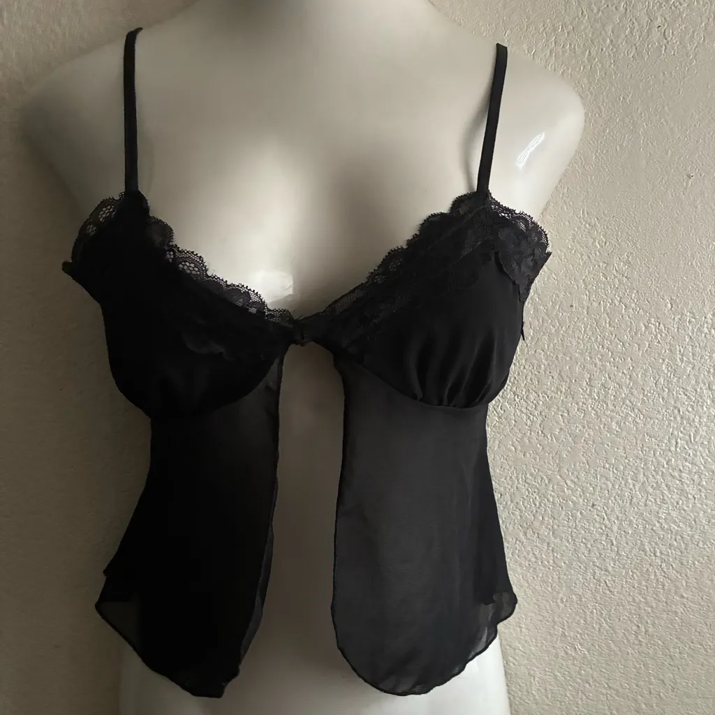 Sexy Elegant Mesh Sheer Black Lace Trim Camisole S - Image 5