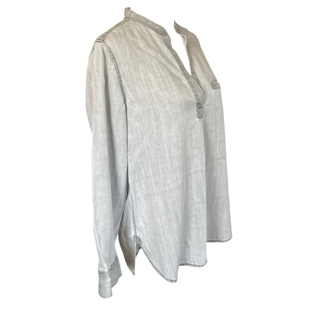 women's size small long sleeve v-neck light faded gray tunic shirt - Image 2