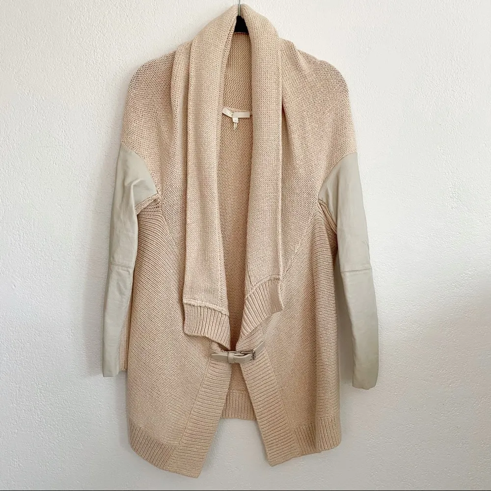 maje Falane Leather Panel Belt Front Sweater Size Small - Image 2