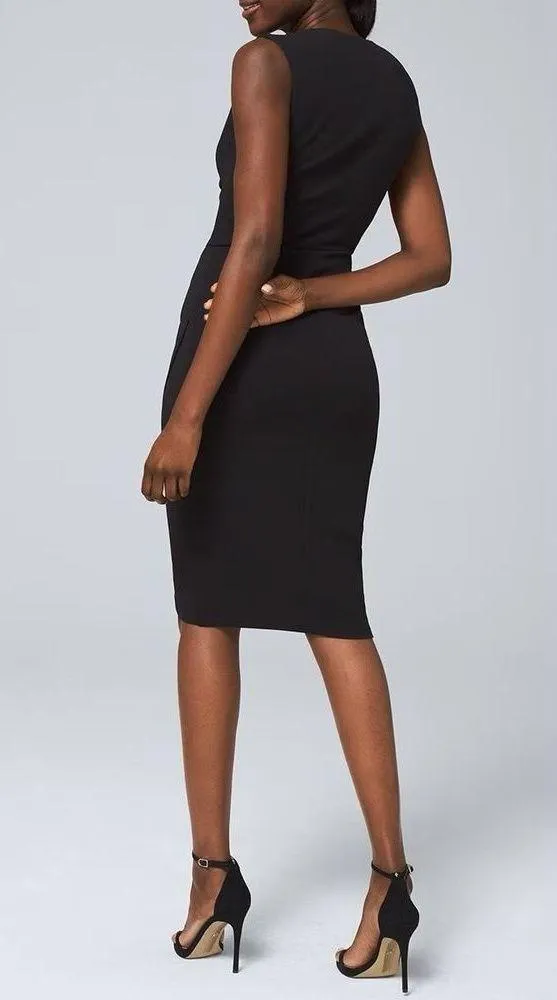 White House Black Market Sleeveless Faux Wrap Pleat Accent Dress Black Size 0 - Image 2