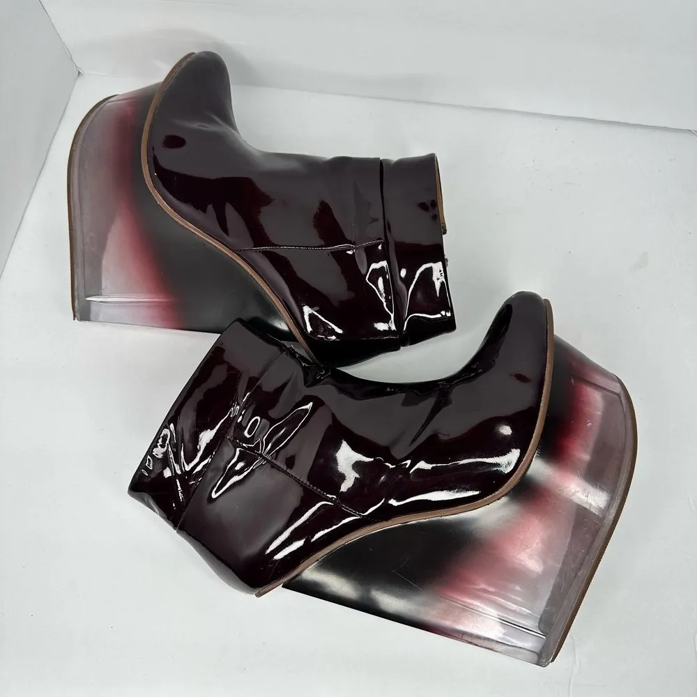 RARE Jeffrey Campbell Womens Icy Dark Wine Clear Booties Boots Wedges size 6.5 - Image 9
