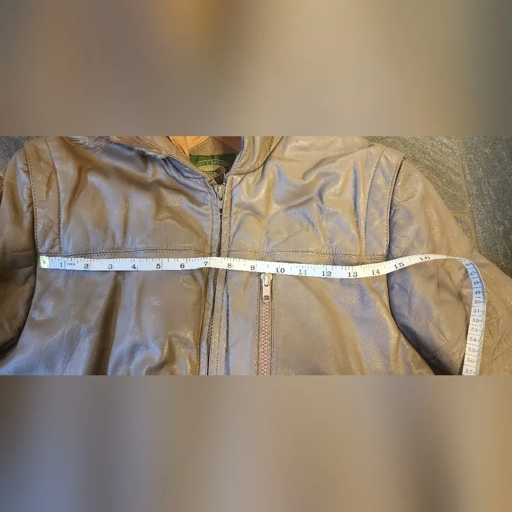 vintage hill & archer leather bomber heavy winter jacket with fox tail hood M Brown Size M - Image 13