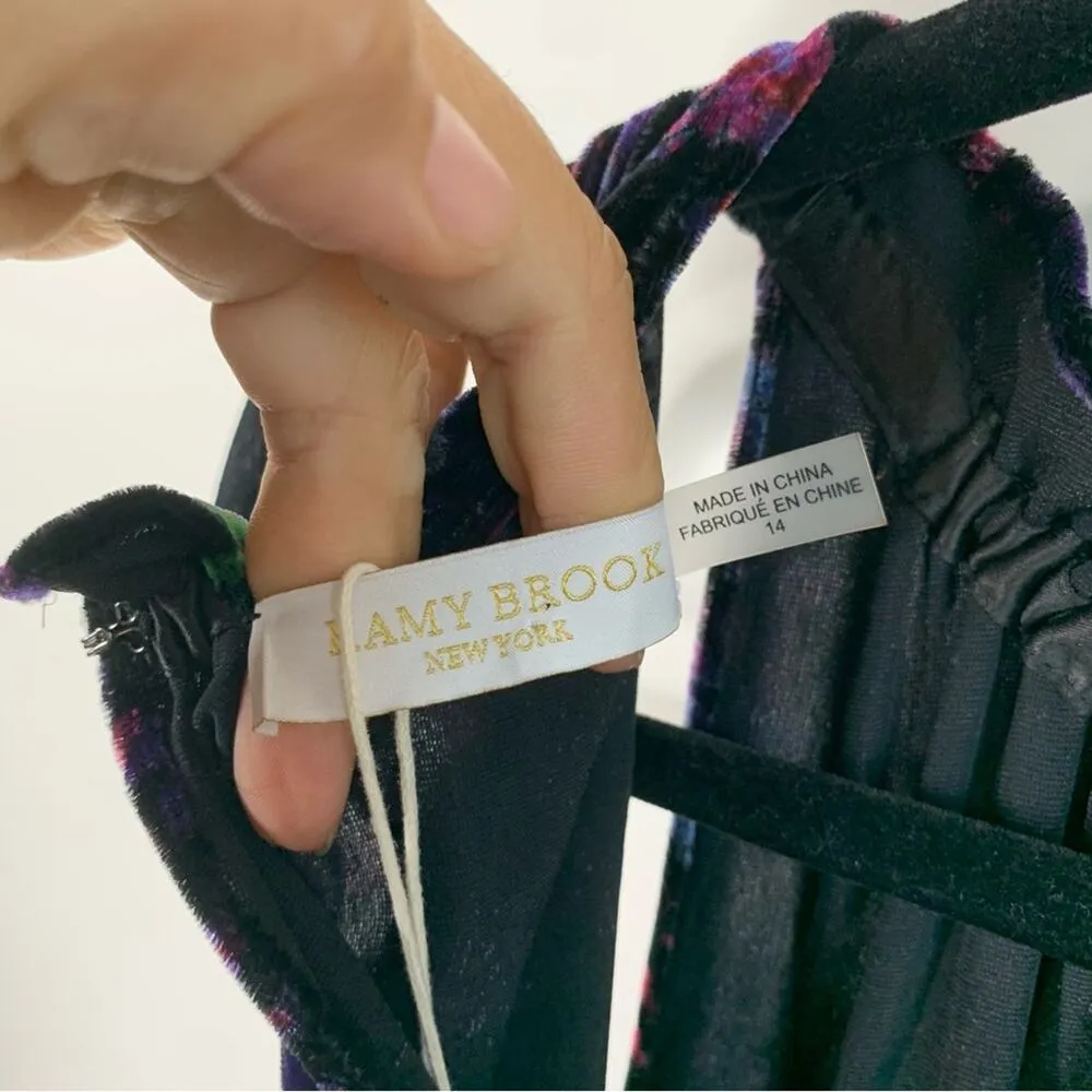 Ramy Brook silk velvet‎ velour floral Dolores halter mini dress size 14 party - Image 12