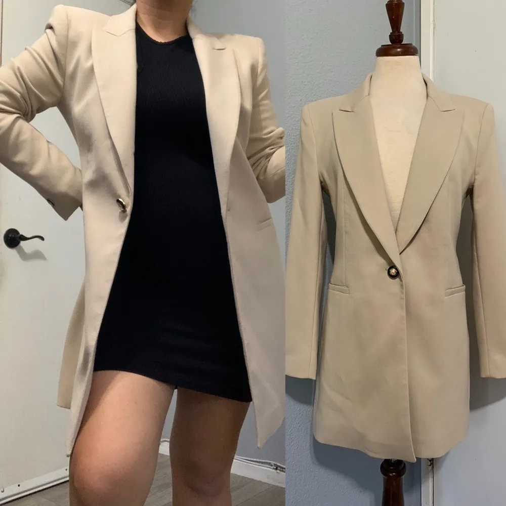 ZARA New Women Long Sleeves Gold Button Long Lapel Collar Blazer Size M - Image 14