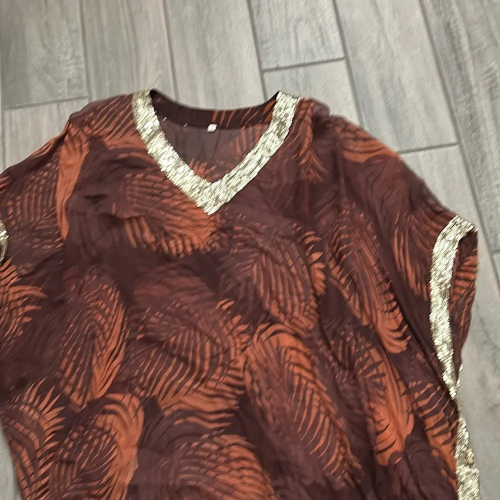 Sequin trim swim cover up Brown Size L - Image 2