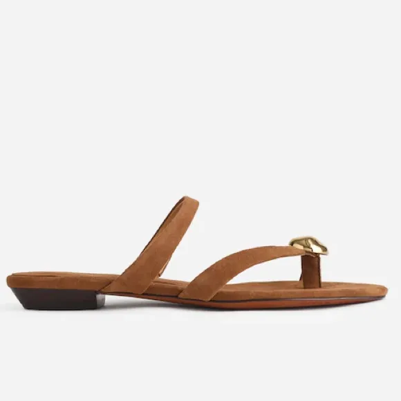 Madewell The Mila Organic Hardware Thong Slide Sandal Cognac Brown Suede 6.5 - Image 2