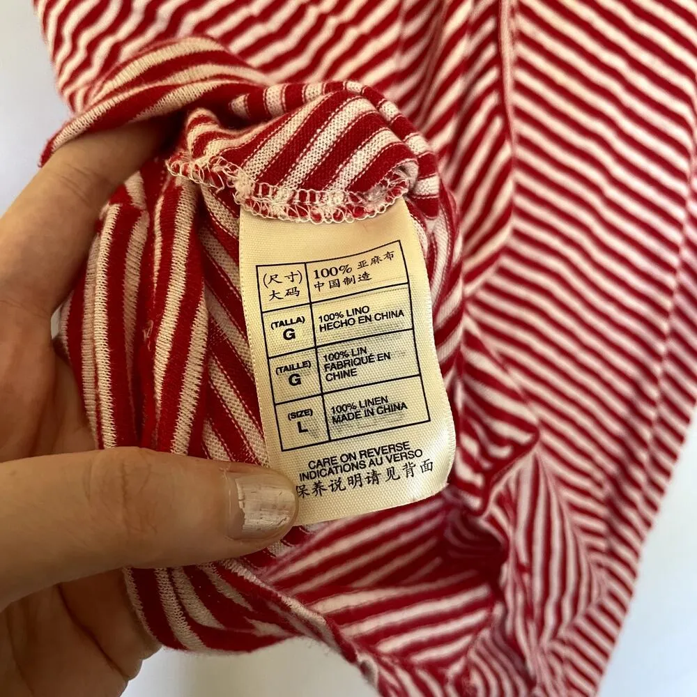 Max Studio red and white striped linen top short sleeved summer shirt women's L - Image 5