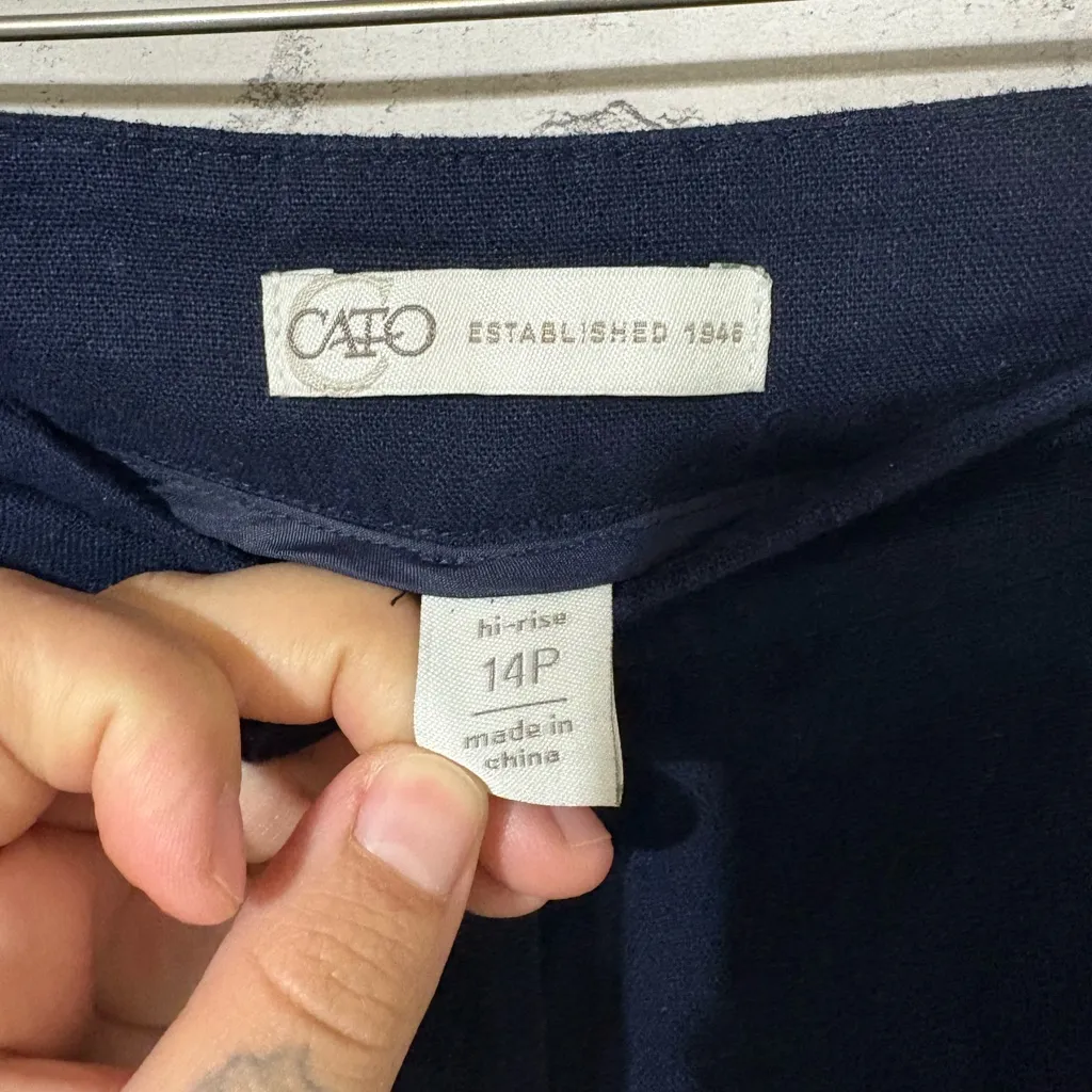 CATO Navy Blue Sailor Nautical Style Wide Leg Linen Pants PETITE - Image 2