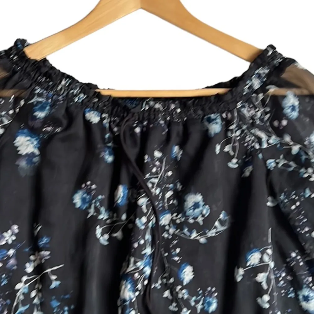 TJD Off the Shoulder Blue Floral Print Peasant Top Size Small - Image 2