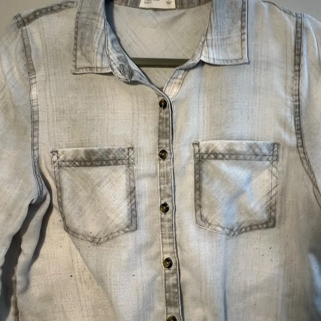 Maurices Chambray Button Down Shirt Womens S Rolled Sleeve Lyocell Office Career - Image 3