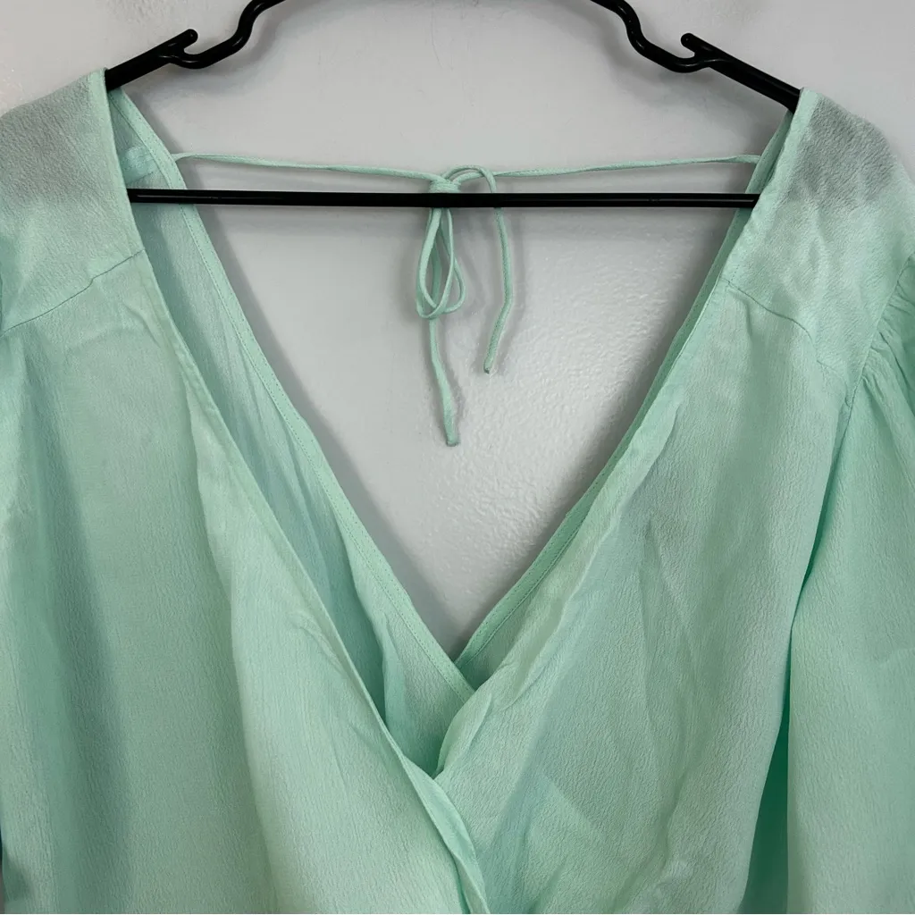 NWT Asos Mint Green Short Angel Sleeve Peplum Tea Blouse Tie Waist Size 6 - Image 3