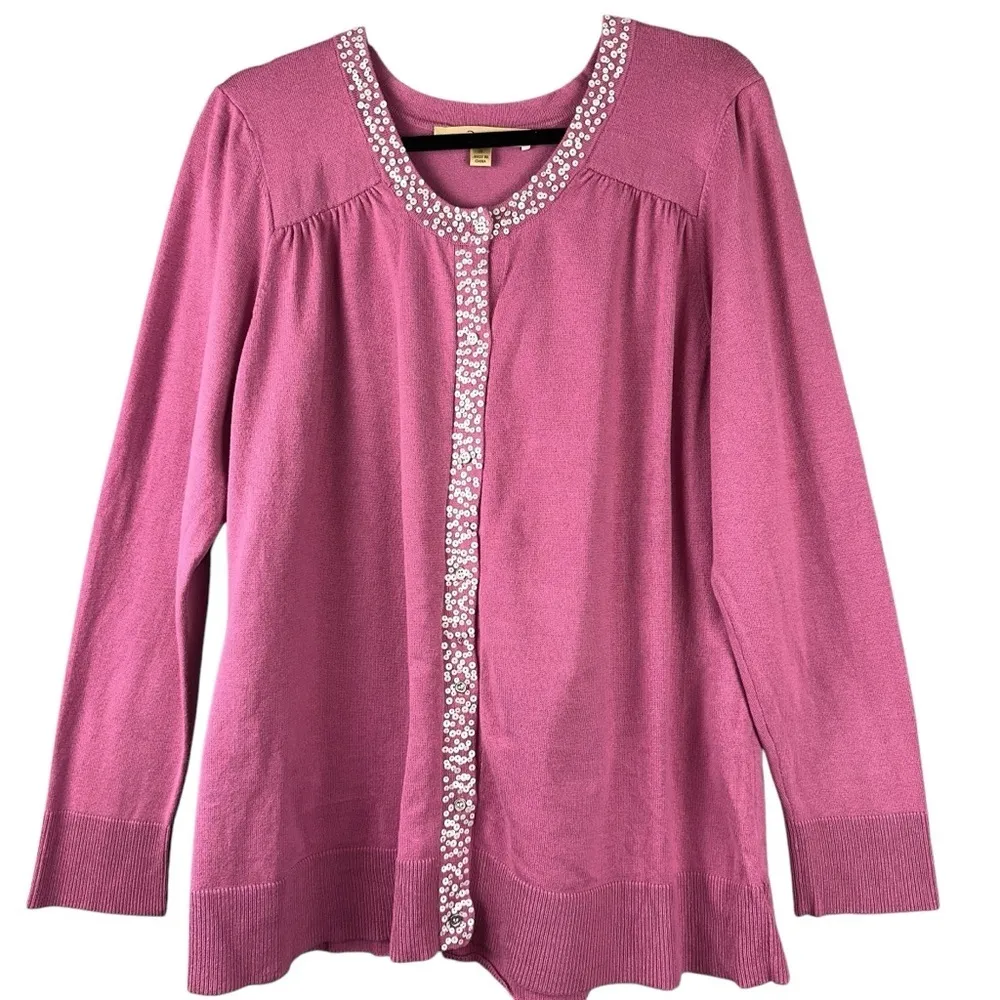 Motto Womens Sweater XL Pink Sequin Button Up Long Sleeve Cardigan Layering - Image 1