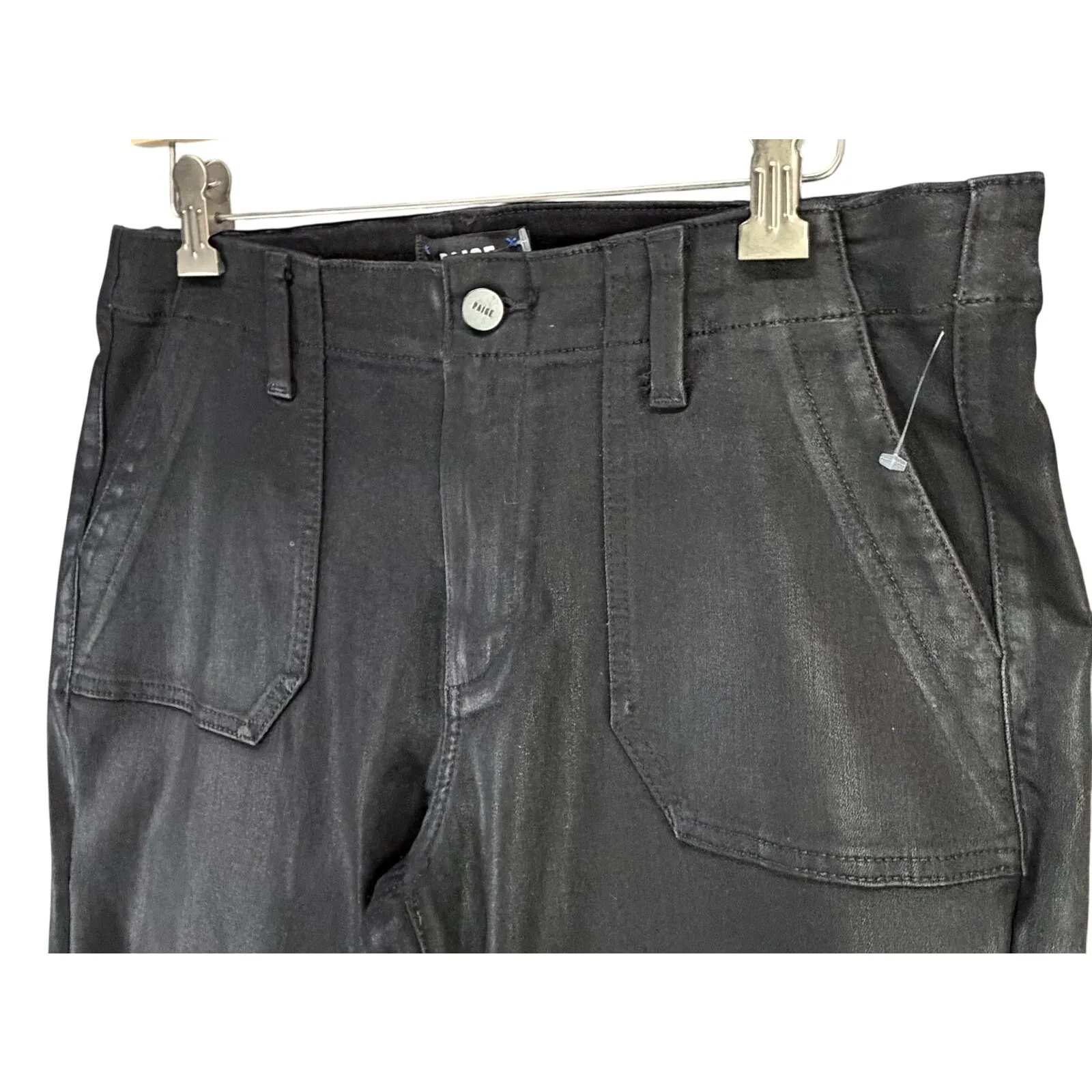 Paige Mayslie Straight Ankle Jeans Womens 30 Black Soft Coated Denim Modern Chic - Image 4