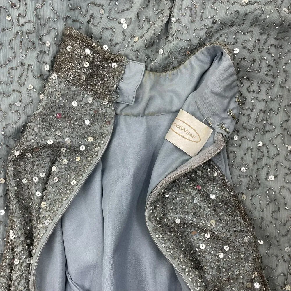 Ricci Wear Halter Neck Sequin Embellished Evening Gown Gray Silver Size M Size M - Image 12