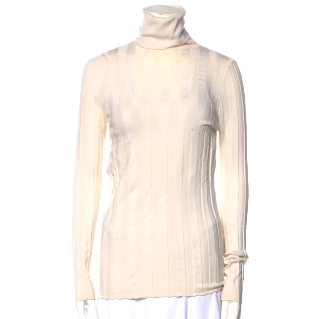 Derek Lam Wide Rib Cashmere Turtleneck Sweater Ivory Oatmeal As Seen on TV EUC - Image 3