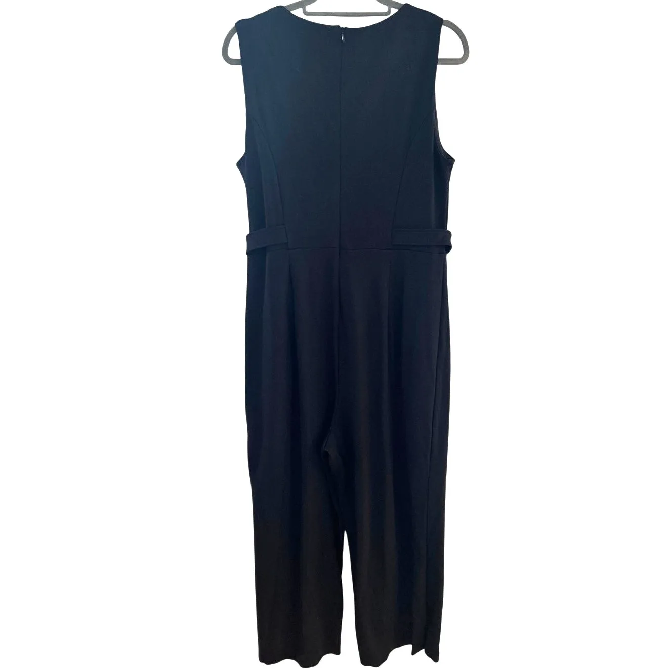 T Tahari Black Cropped Length Sleeveless Scoop Neck Gold Belted Jumpsuit - Image 4