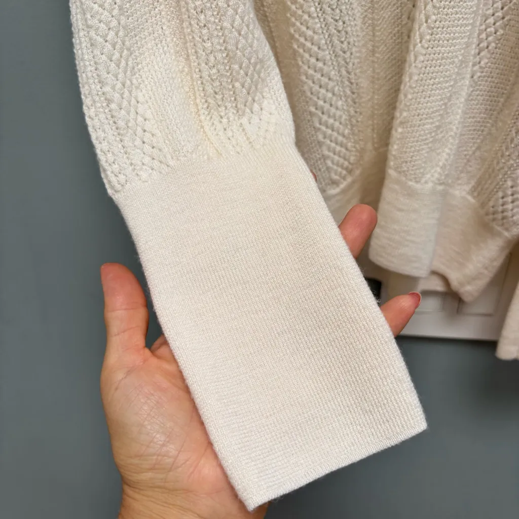 VERONICA BEARD Kirka Henley Pullover Sweater in Ivory M - Image 7