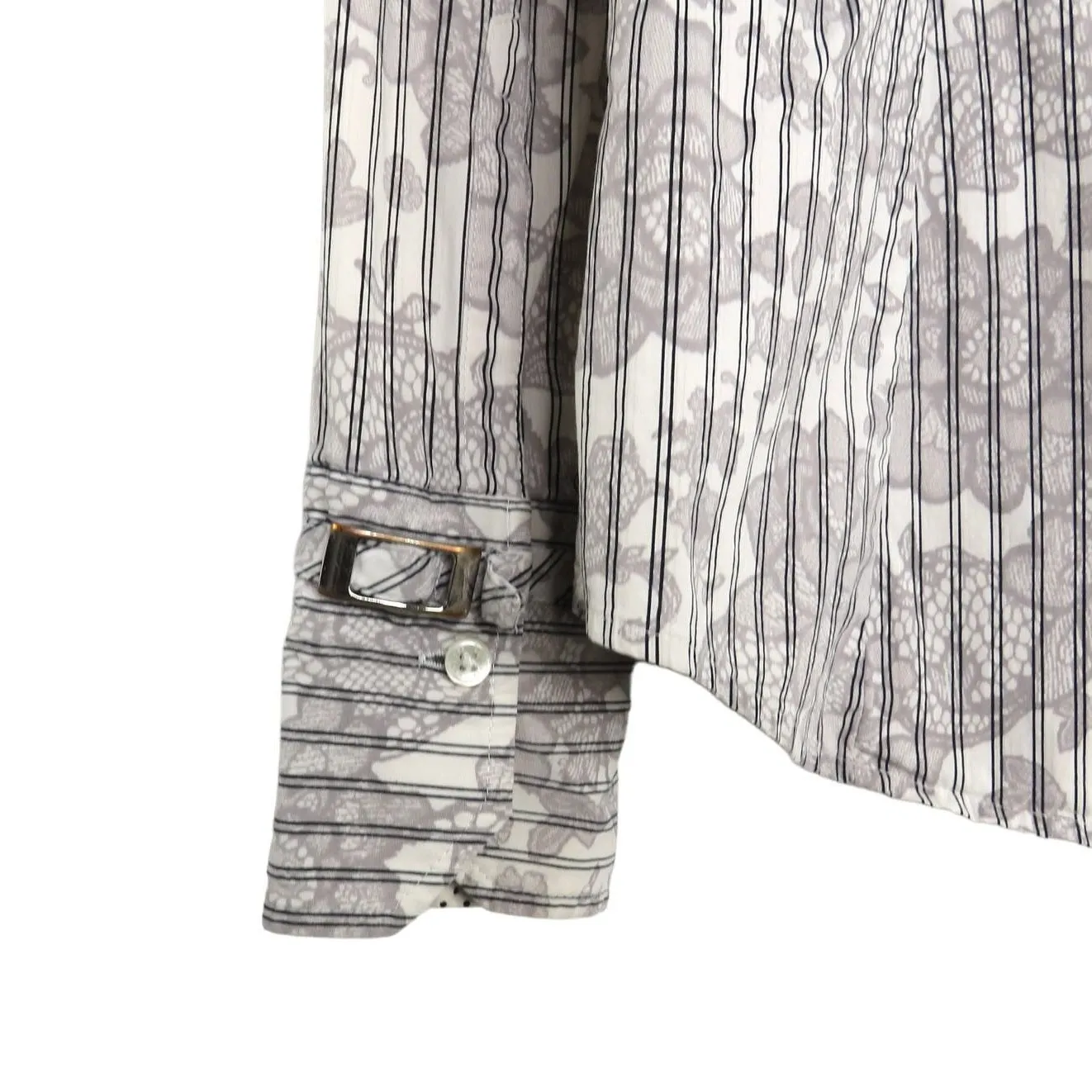 EXPRESS  Gray Floral Button Down Striped Blouse Small Corpcore Professional - Image 4