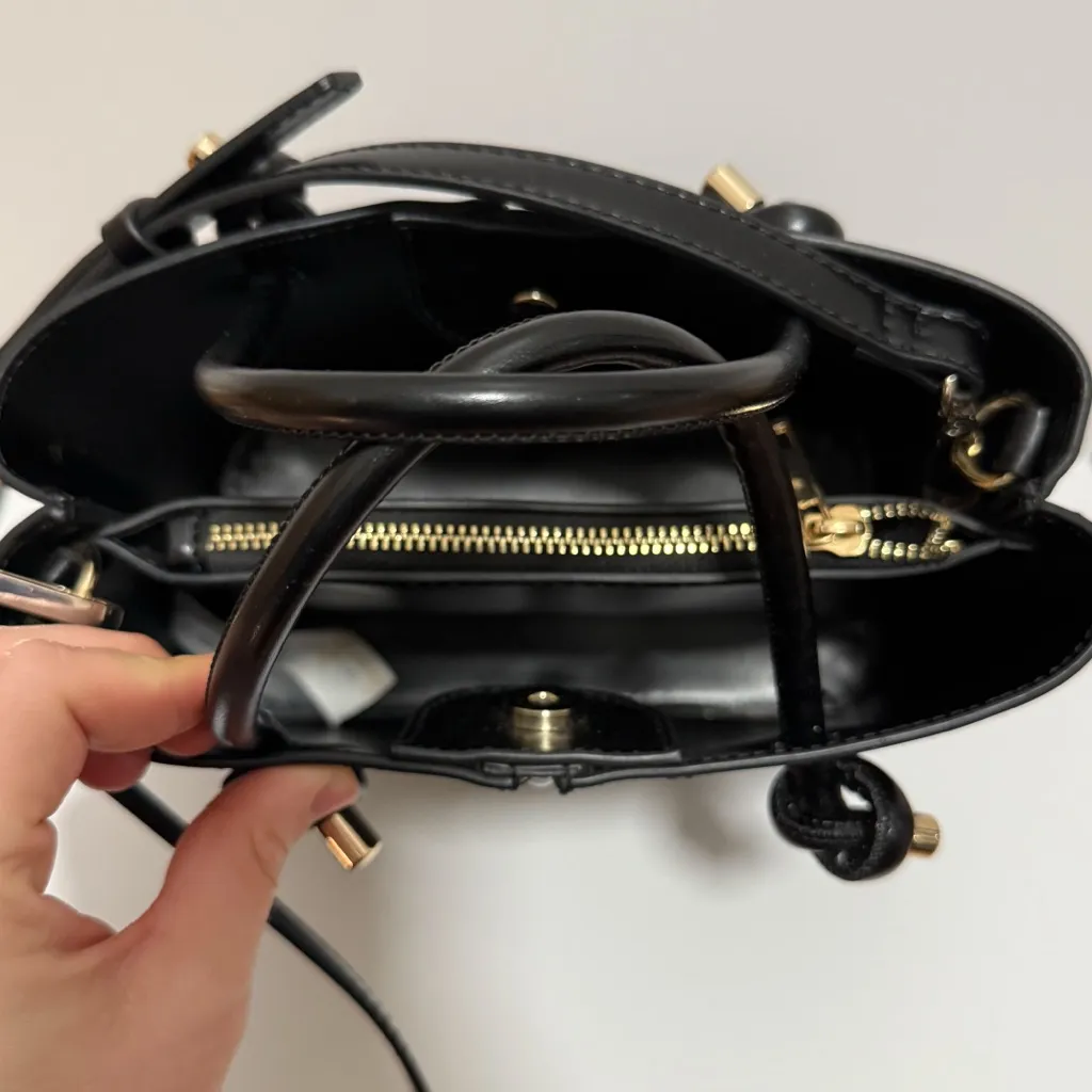 Zara black mini city tote structured chic bucket bag vegan leather purse minimal - Image 3