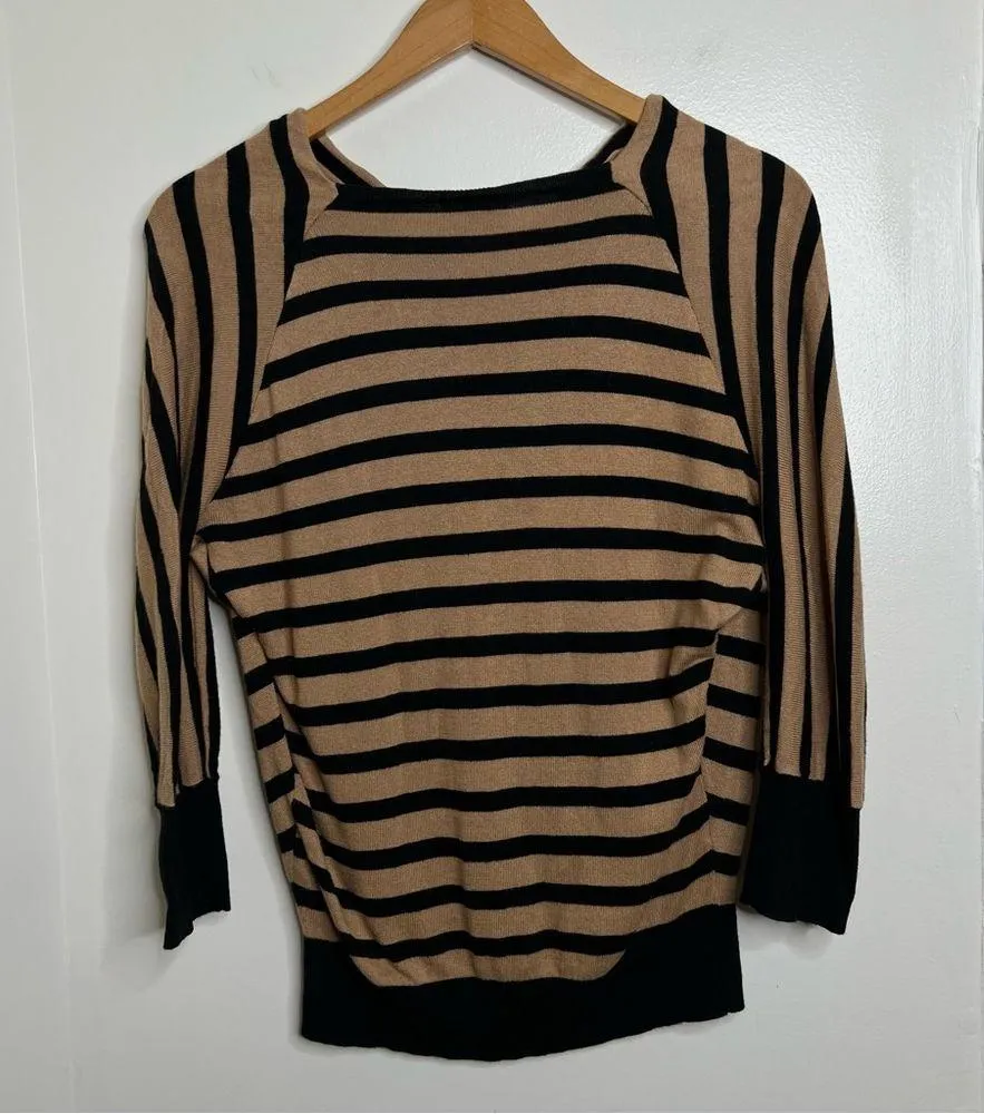 LOFT lightweight dolman striped sweater camel black Woman’s XS draped neck - Image 9